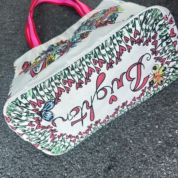 BRIGHTON Collectibles Love Tweet Tote Bag Heart Floral Birds Canvas Butterfly - Picture 3 of 4